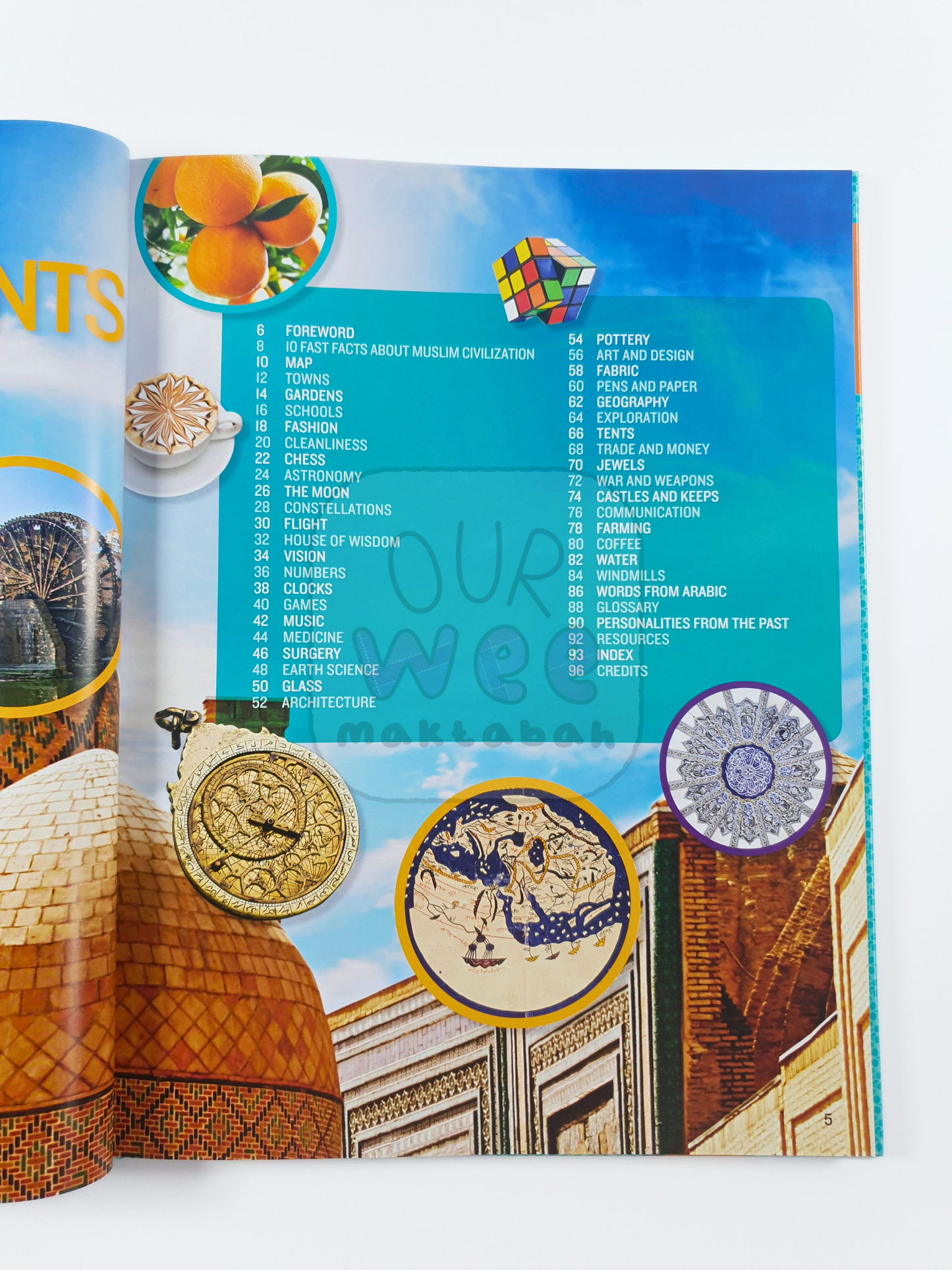 The contents page of 1001 Inventions and Awesome Facts from Muslim Civilisation