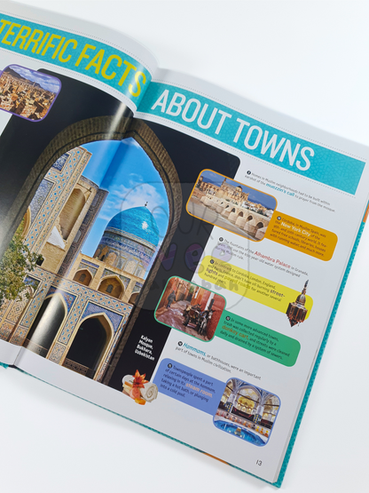 A sample page from 1001 invenstions and awesome facts from Muslim civilisations showing facts about towns