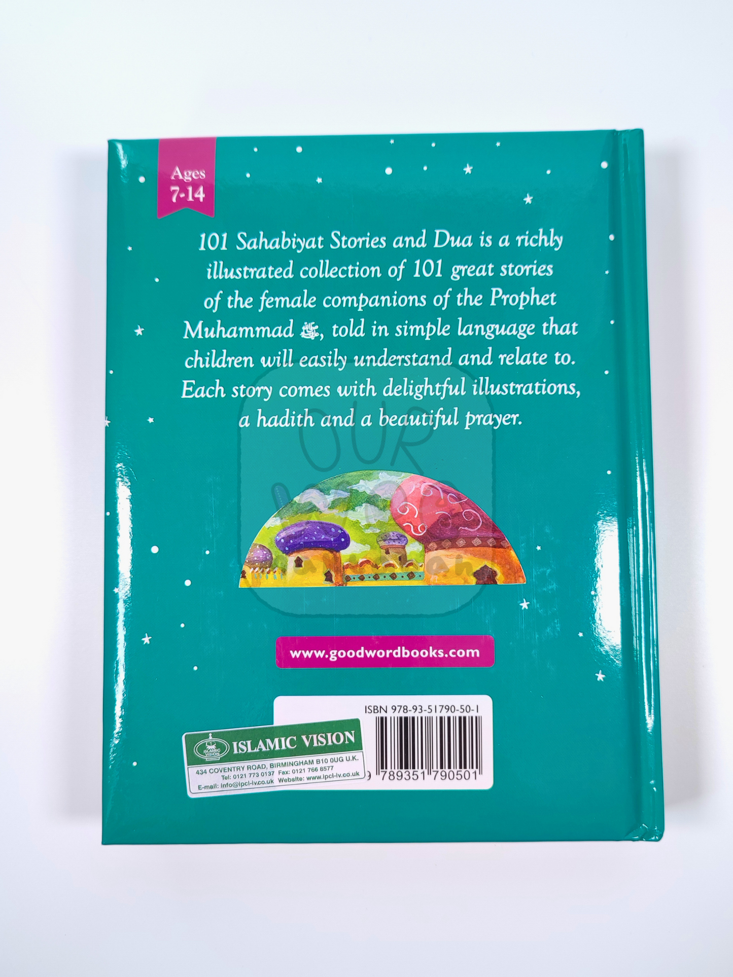 The back cover of 101 Sahabiyah Stories and Duas with summary information