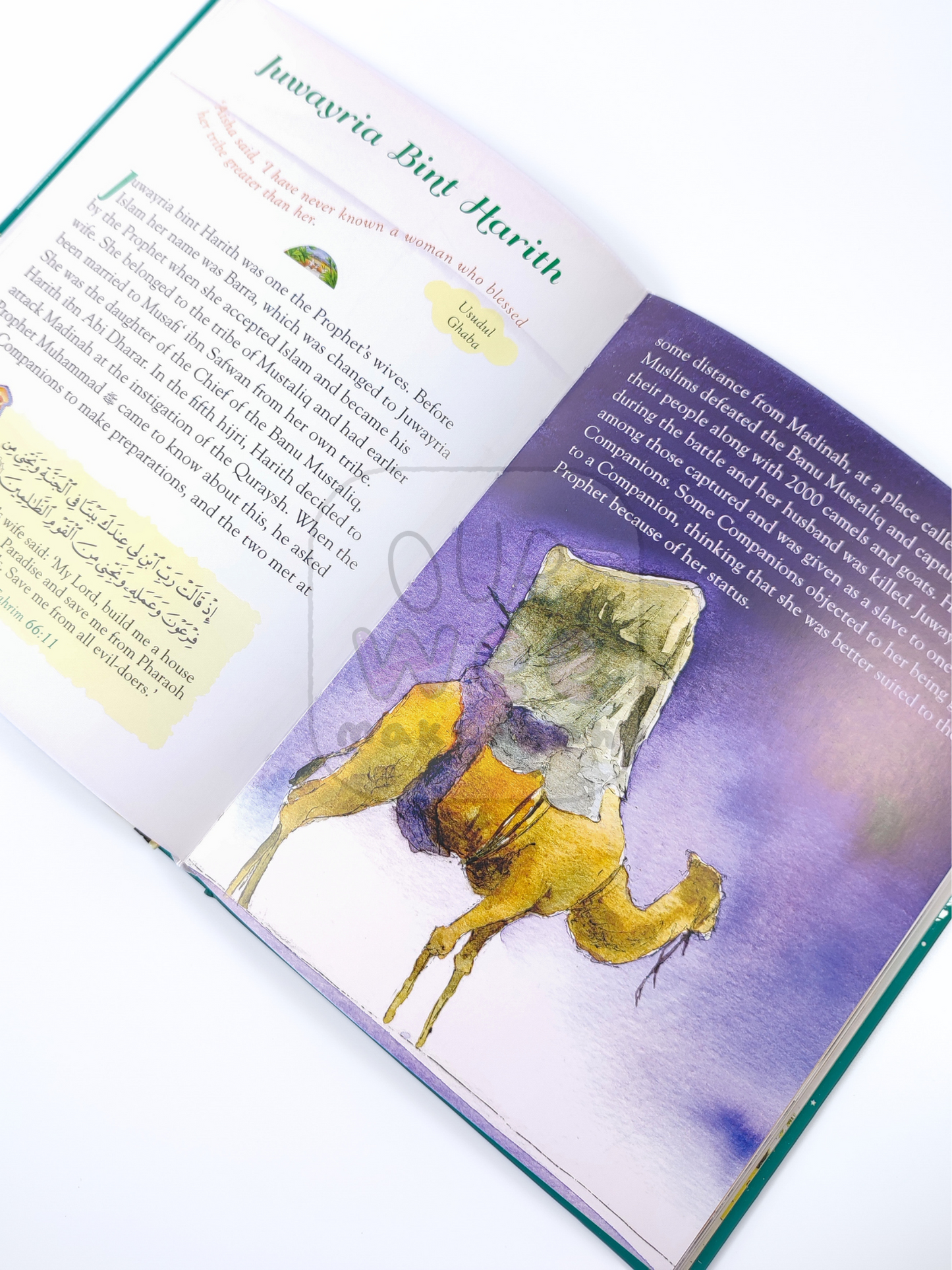 A sample page with beautiful full page illustration about Juwayria Bint Harith