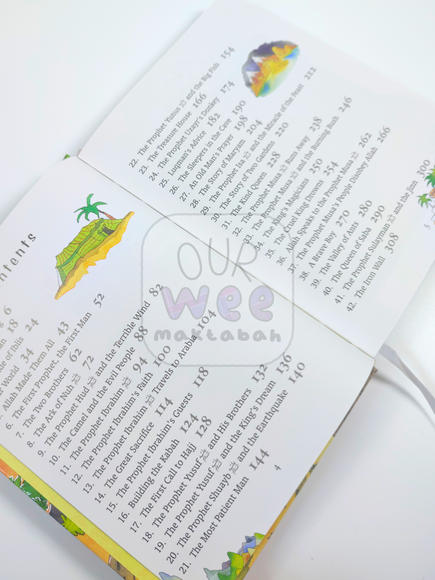 The contents page of My First Illustrated Quran Storybook