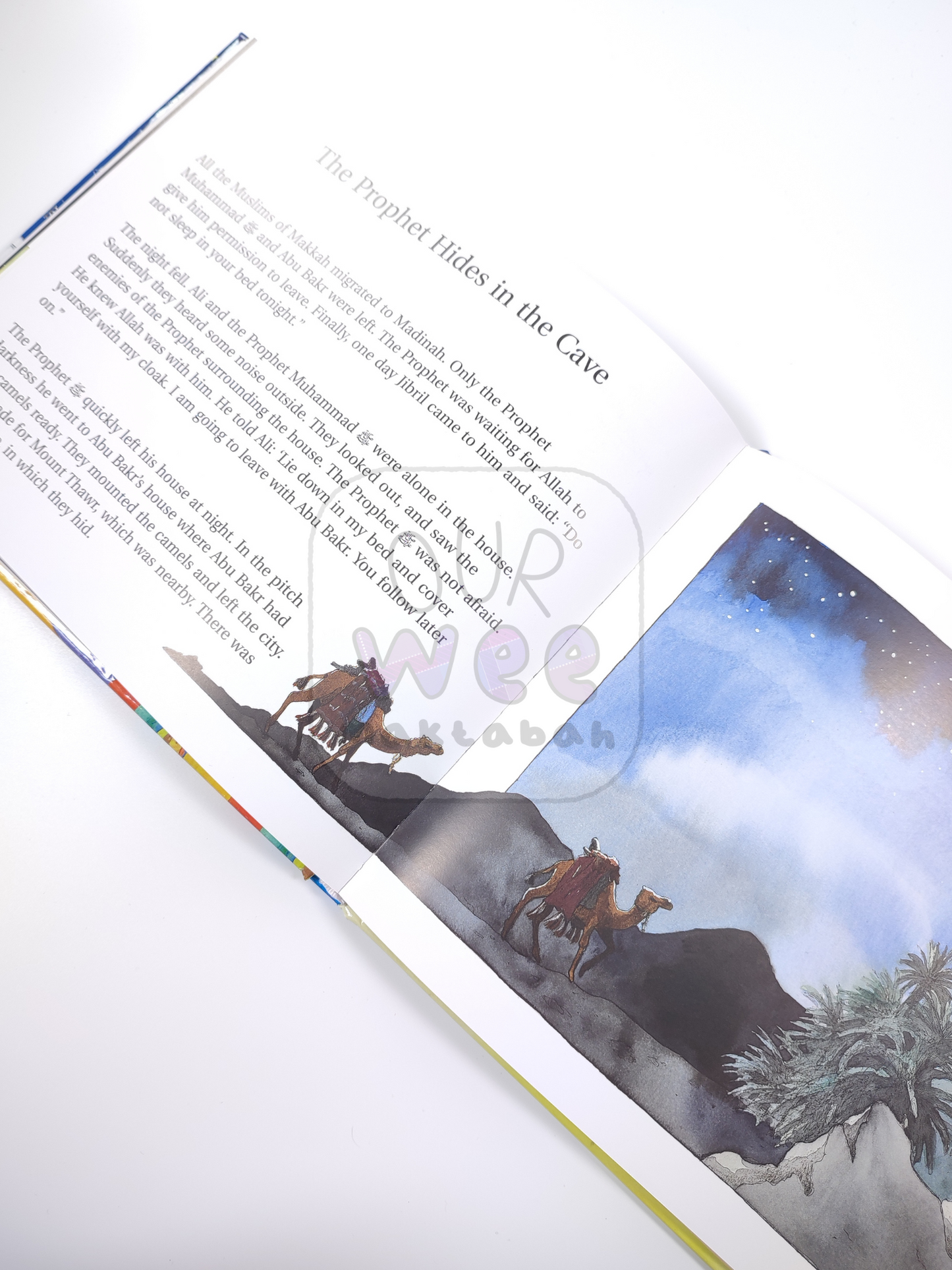 A sample page from Goodnight Stories from the Life of Prophet Muhmmad about the Prophet hiding in the cave