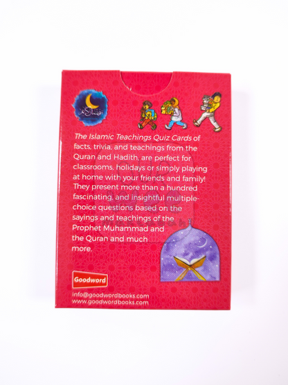 The back of the pack of Islamic Teachings Quiz Cards