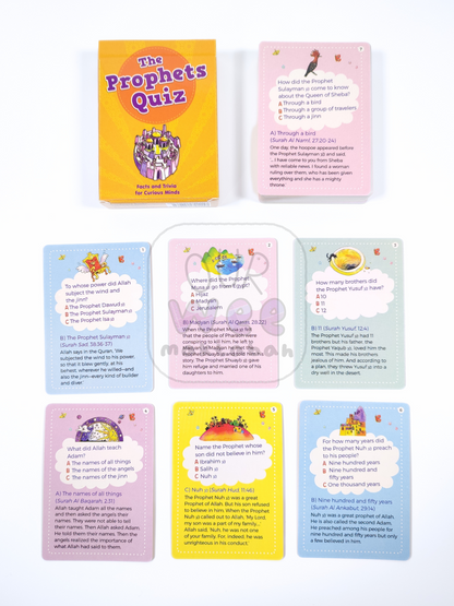 A sample of seven cards from the Prophets Quiz cards oack