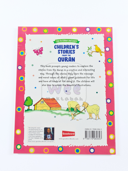 The back cover of Children's Stories from Quran Colouring Book
